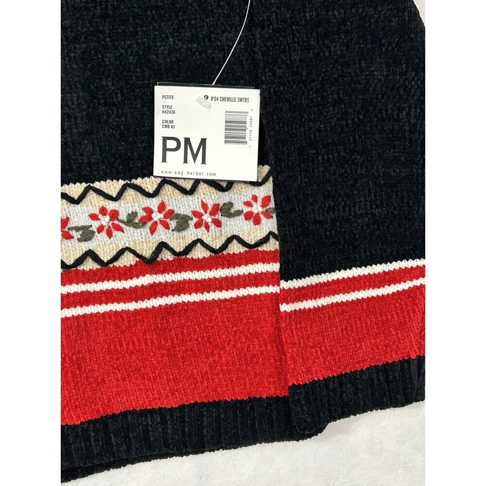 Sag Harbor Cardigan Y2K Retro Soft Black Red Full Zip Chenille Coastal Grandma - Picture 2 of 9